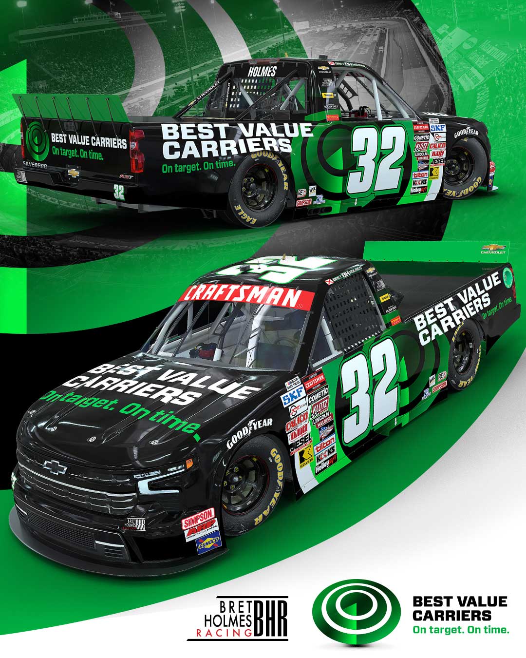 Best Value Carriers sponsor Bret Holmes during the 2024 NASCAR Craftsman Truck Series.